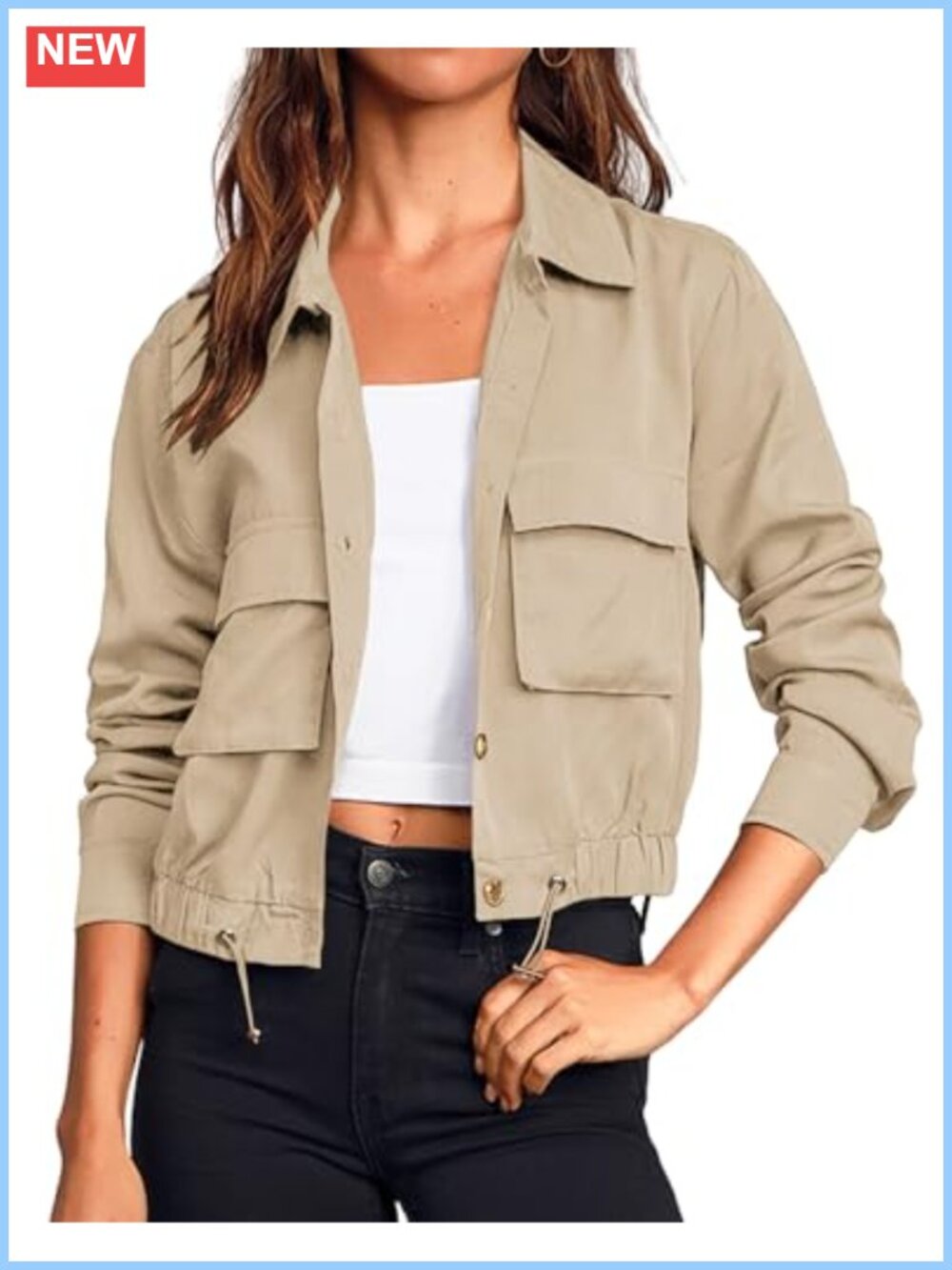Women's Cropped Lightweight Military Jacket with Pockets - Casual Utility Anorak